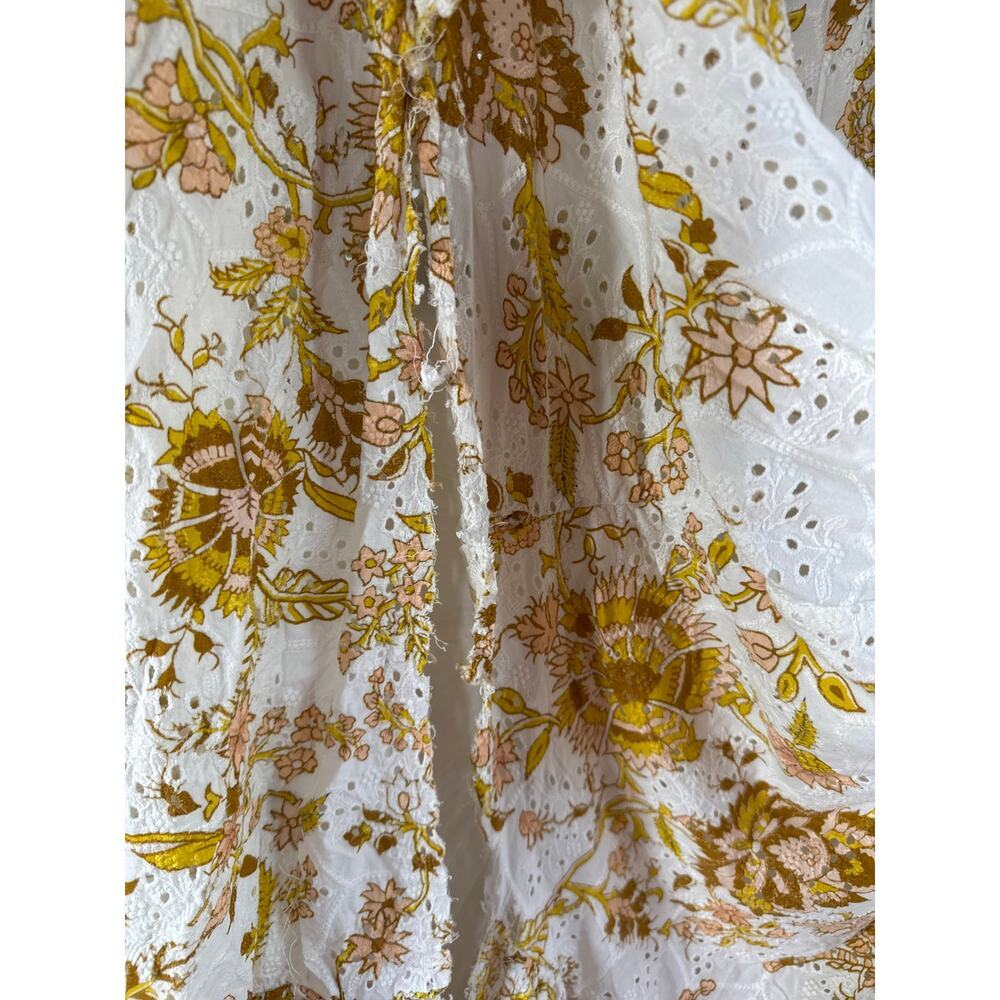 Hemant & Nandita Tora Shirt Dress Floral Eyelet Sleeveless Maxi White Yellow M - Picture 6 of 10
